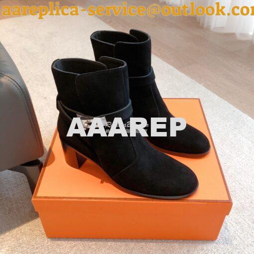 Replica Hermes Frenchie 50 Ankle Boot in Suede calfskin H222093Z Black 6