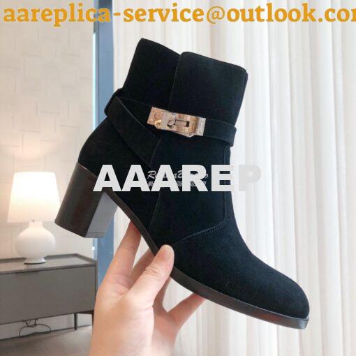 Replica Hermes Frenchie 50 Ankle Boot in Suede calfskin H222093Z Black 9
