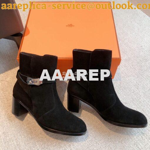 Replica Hermes Frenchie 50 Ankle Boot in Suede calfskin H222093Z Black 10