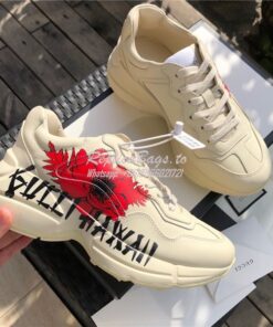 Replica  Gucci Women Men's Rhyton Leather Sneaker with Gucci Hawaii 52