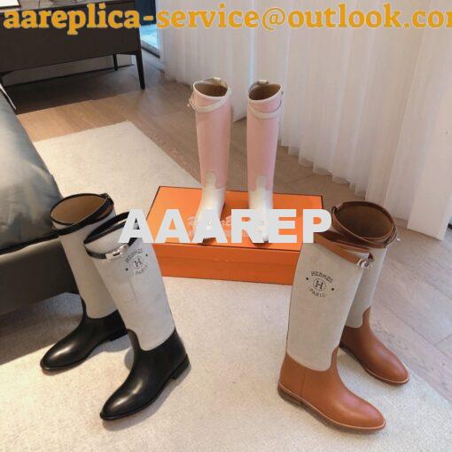 Replica Hermes Jumping Boot in Box calfskin and Printed H canvas H2310 2
