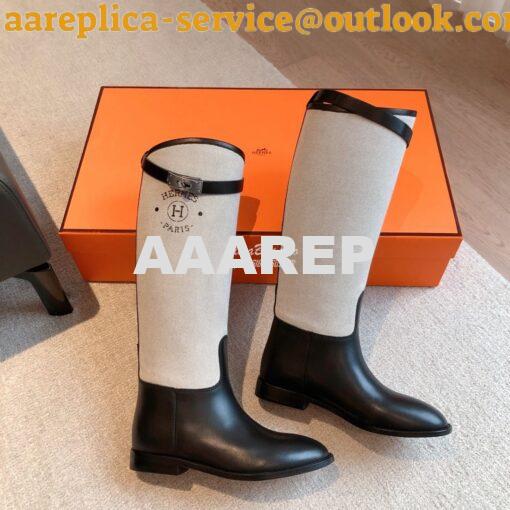 Replica Hermes Jumping Boot in Box calfskin and Printed H canvas H2310 5