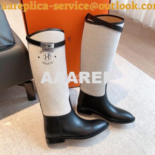 Replica Hermes Jumping Boot in Box calfskin and Printed H canvas H2310 8