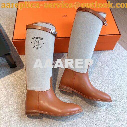 Replica Hermes Jumping Boot in Box calfskin and Printed H canvas H2310 23