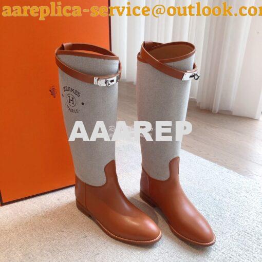 Replica Hermes Jumping Boot in Box calfskin and Printed H canvas H2310 28