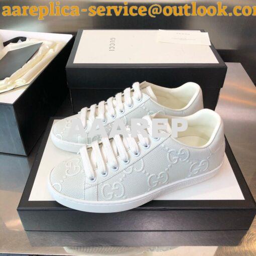 Replica Gucci Men Women's Ace GG Embossed Sneaker 625787 White 4