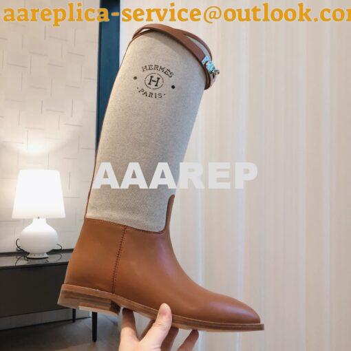 Replica Hermes Jumping Boot in Box calfskin and Printed H canvas H2310 31