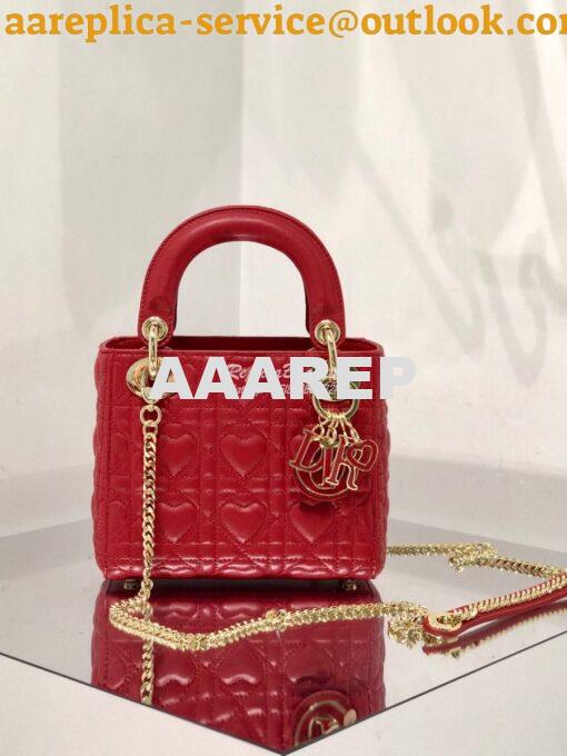 Replica Lady Dior Mini Dioramour Bag Red Cannage Lambskin with Heart M