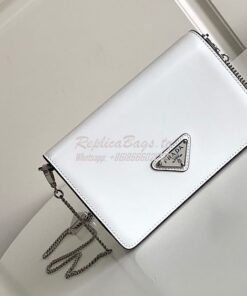 Replica Prada Brushed Leather Shoulder Bag 1BD307 White 2