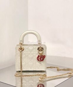 Replica Lady Dior Mini Dioramour Bag Latte Cannage Lambskin with Heart