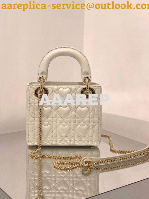Replica Lady Dior Mini Dioramour Bag Latte Cannage Lambskin with Heart 6