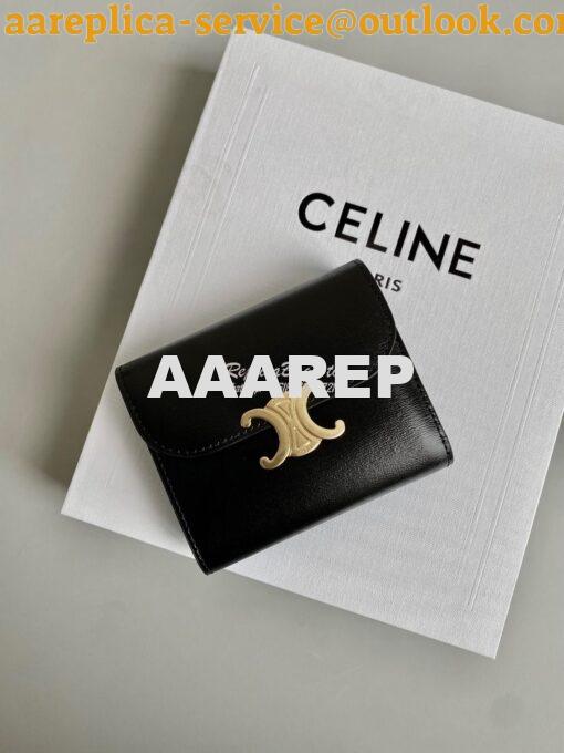 Replica CELINE SMALL WALLET TRIOMPHE IN SHINY SMOOTH LAMBSKIN BLACK 2
