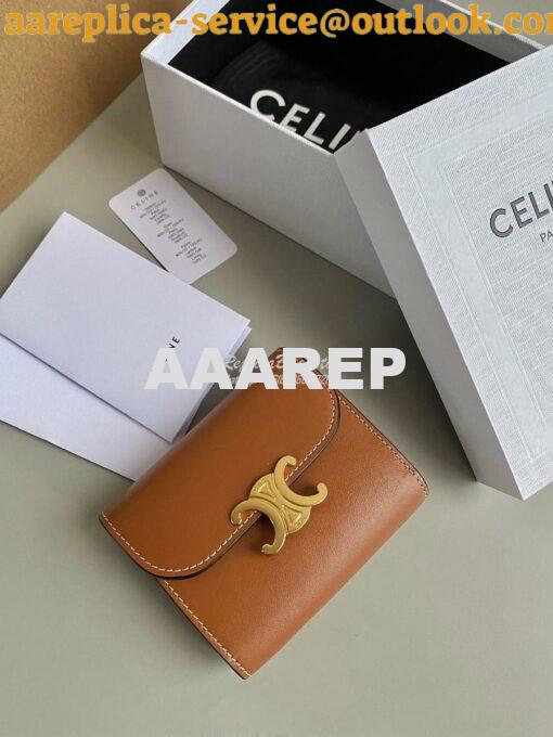 Replica CELINE SMALL WALLET TRIOMPHE IN SHINY SMOOTH LAMBSKIN TAN
