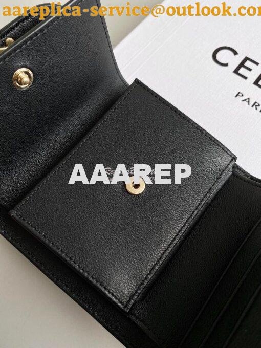 Replica CELINE SMALL WALLET TRIOMPHE IN SHINY SMOOTH LAMBSKIN BLACK 5