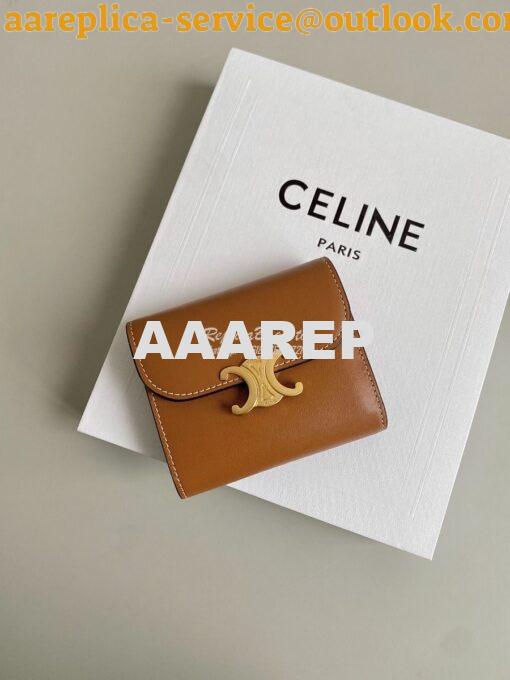 Replica CELINE SMALL WALLET TRIOMPHE IN SHINY SMOOTH LAMBSKIN TAN 2