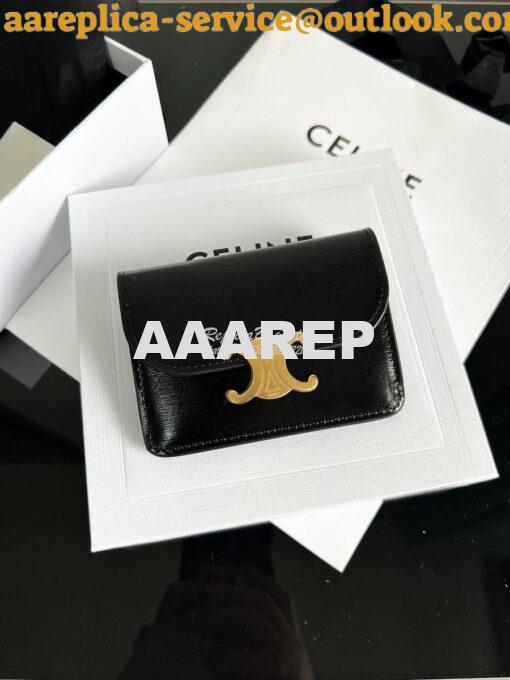 Replica CELINE CARD HOLDER WITH FLAP TRIOMPHE IN SHINY CALFSKIN BLACK