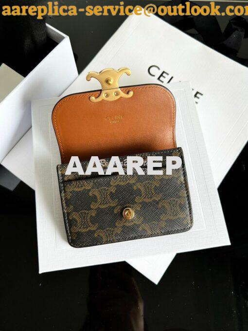 Replica CELINE CARD HOLDER WITH FLAP TRIOMPHE IN TRIOMPHE CANVAS TAN 3