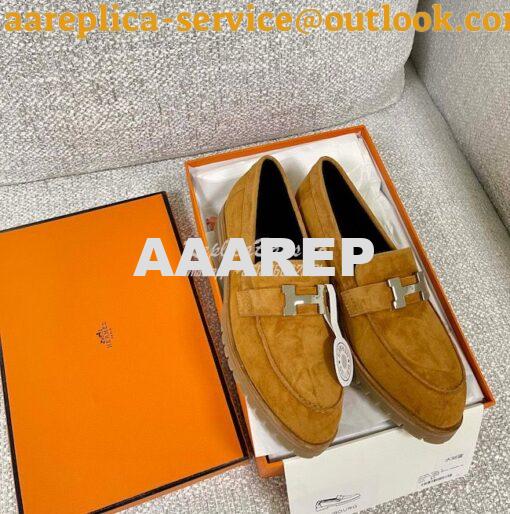 Replica Hermes Faubourg loafer in Suede Goatskin H222252Z Naturel 4