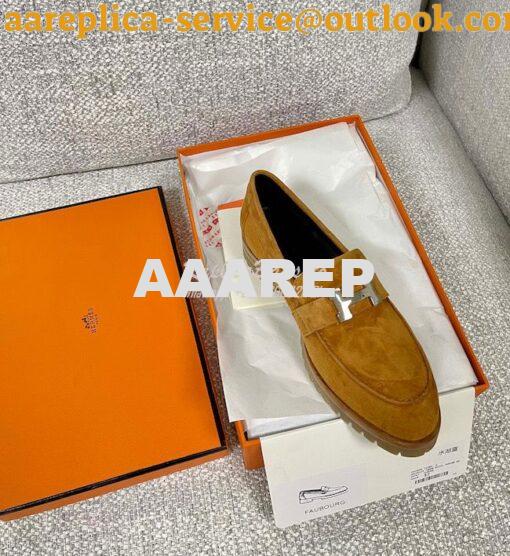 Replica Hermes Faubourg loafer in Suede Goatskin H222252Z Naturel 5