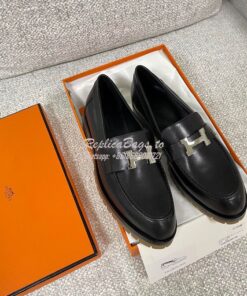 Replica Hermes Faubourg loafer in Black Calfskin H222252Z