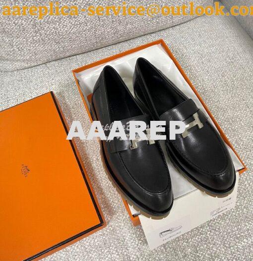 Replica Hermes Faubourg loafer in Black Calfskin H222252Z