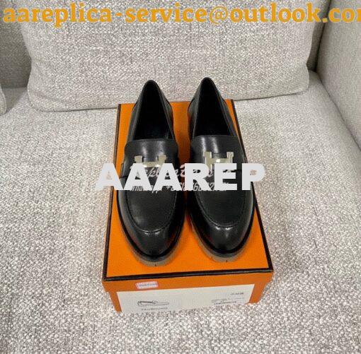 Replica Hermes Faubourg loafer in Black Calfskin H222252Z 3