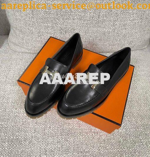 Replica Hermes Faubourg loafer in Black Calfskin H222252Z 4