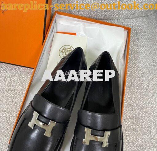 Replica Hermes Faubourg loafer in Black Calfskin H222252Z 6