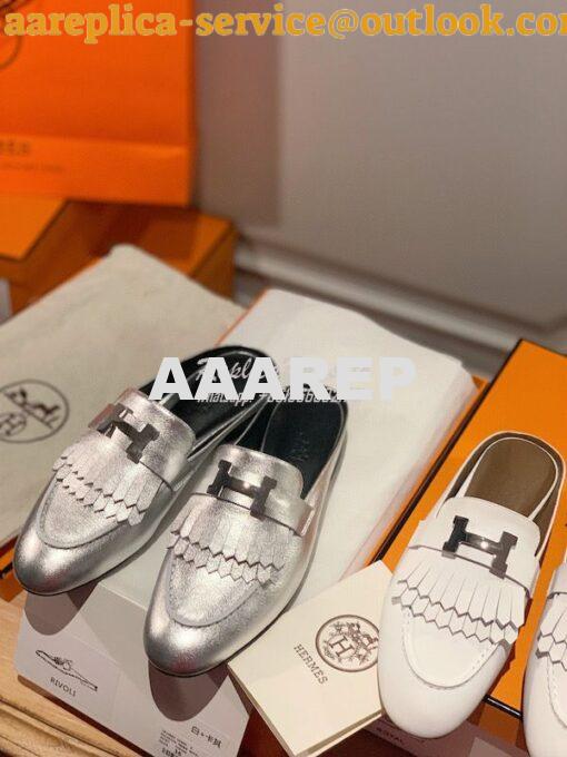 Replica Hermes Rivoli Mule in Metallic Goatskin H181067Z Gris Argenté