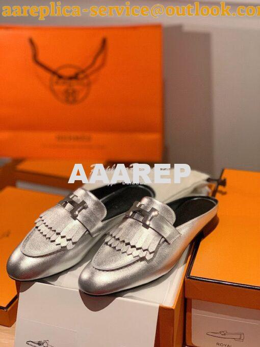 Replica Hermes Rivoli Mule in Metallic Goatskin H181067Z Gris Argenté 3