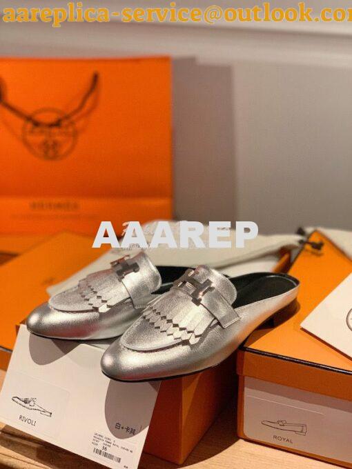 Replica Hermes Rivoli Mule in Metallic Goatskin H181067Z Gris Argenté 4