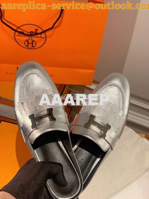 Replica Hermes Rivoli Mule in Metallic Goatskin H181067Z Gris Argenté 5