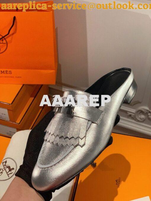 Replica Hermes Rivoli Mule in Metallic Goatskin H181067Z Gris Argenté 7