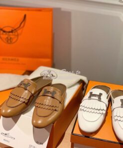 Replica Hermes Rivoli Mule in Goatskin H181067Z Beige Doré