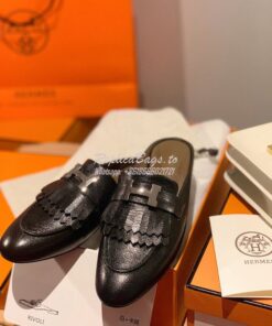 Replica Hermes Rivoli Mule in Goatskin H181067Z Noir 2