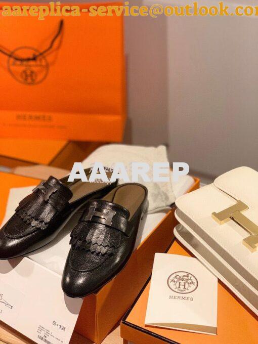 Replica Hermes Rivoli Mule in Goatskin H181067Z Noir 3