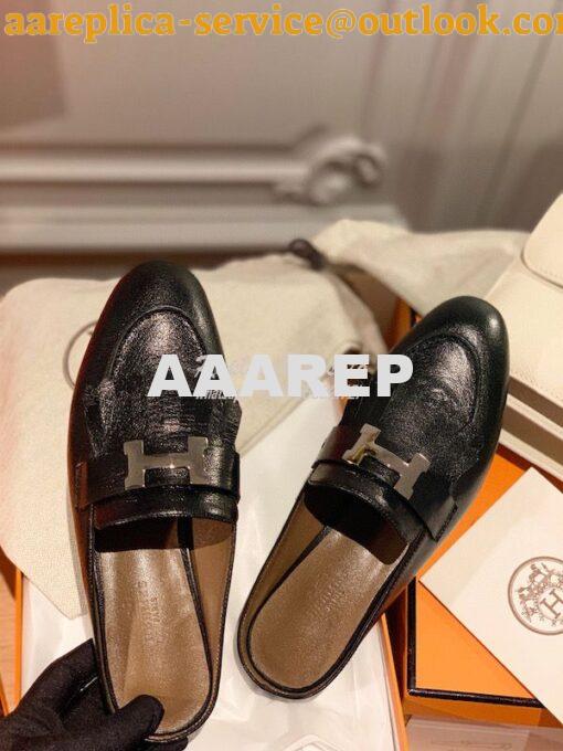 Replica Hermes Rivoli Mule in Goatskin H181067Z Noir 4