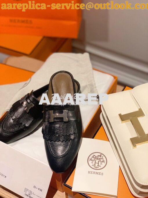 Replica Hermes Rivoli Mule in Goatskin H181067Z Noir 7