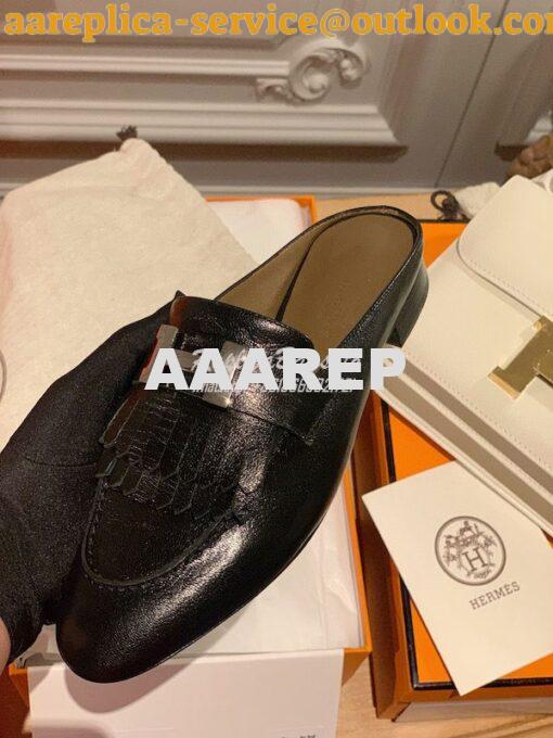 Replica Hermes Rivoli Mule in Goatskin H181067Z Noir 8