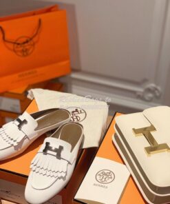 Replica Hermes Rivoli Mule in Calfskin H181067Z White