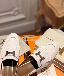 Replica Hermes Rivoli Mule in Calfskin H181067Z White 2