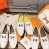 Replica Hermes Royal Loafer in Calfskin H181070 White w Yellow Goatski 10