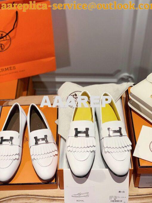 Replica Hermes Royal Loafer in Calfskin H181070 White w Yellow Goatski