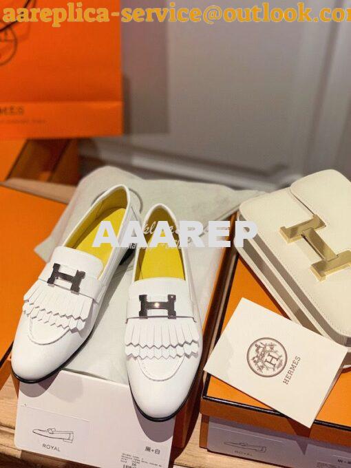 Replica Hermes Royal Loafer in Calfskin H181070 White w Yellow Goatski 3