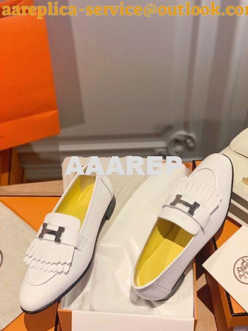 Replica Hermes Royal Loafer in Calfskin H181070 White w Yellow Goatski 4