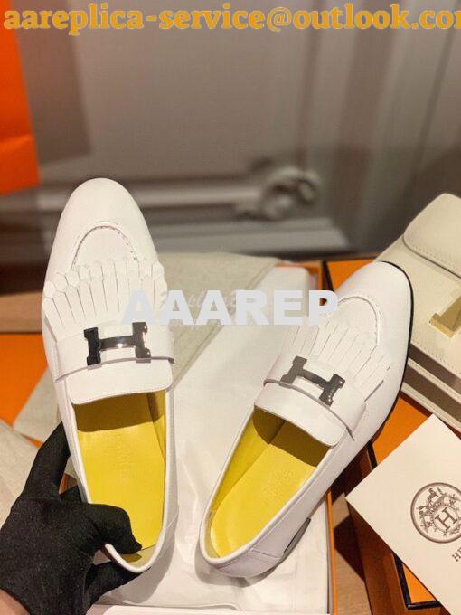 Replica Hermes Royal Loafer in Calfskin H181070 White w Yellow Goatski 5