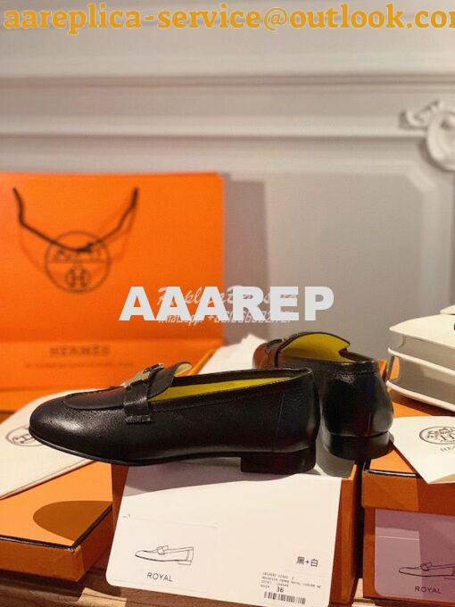 Replica Hermes Paris Loafer in Goatskin H182182 Noir w Yellow Goatskin 8