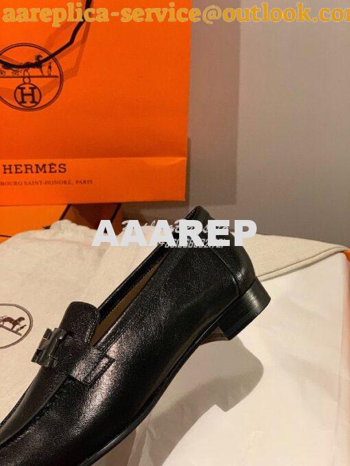 Replica Hermes Paris Loafer in Goatskin H182182 Noir w Hazelnut Goatsk 8