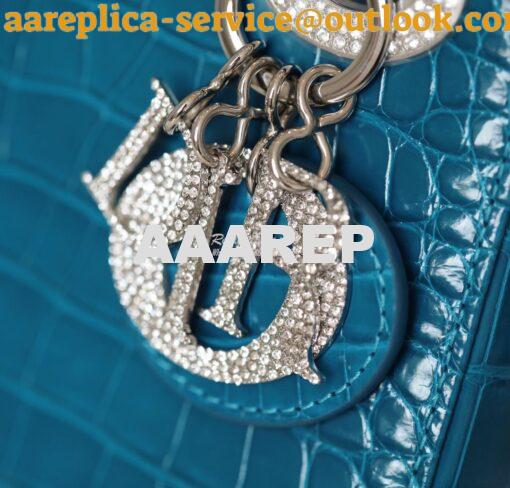 Replica Dior Crocodile Leather Mini Lady Dior Bag with Crystals in Blu 5