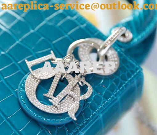 Replica Dior Crocodile Leather Mini Lady Dior Bag with Crystals in Blu 6